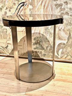 Jacques Quinet Jacques Quinet side pair of brushed steel and black lacquered tables - 2758253