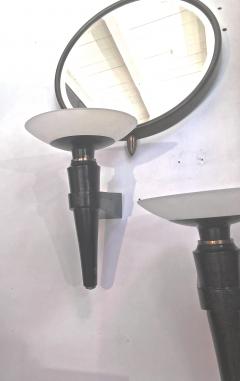 Jacques Quinet Jacques Quinet superb oxidized bronze and glass pair of sconces - 998223