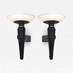 Jacques Quinet Jacques Quinet superb oxidized bronze and glass pair of sconces - 998528