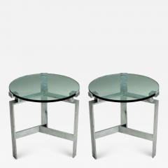 Jacques Quinet Pair French Mid Century Modern Silver Leaf Iron End Tables Style Jacques Quinet - 4091455