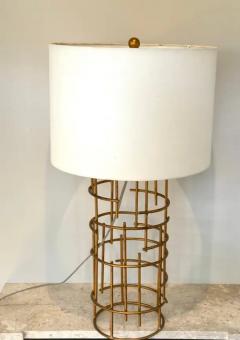Jacques Quinet Pair of French Mid Century Modern Gilt Iron Table Lamps attr to Jacques Quinet - 4112870