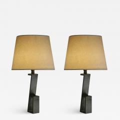 Jacques Quinet Pair of French Midcentury Iron Z Table Lamps in Manner of Jacques Quinet - 1711505