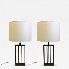 Jacques Quinet Pair of French Wrought Iron Minimalist Table Lamps in Style of Jacques Quinet - 1738359