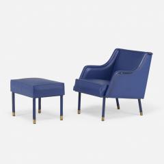 Jacques Quinet stylish armchair Footstool in Blue Stitched Moleskin - 2090044
