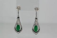 Jade Enamel Diamond Long Earrings - 3451325