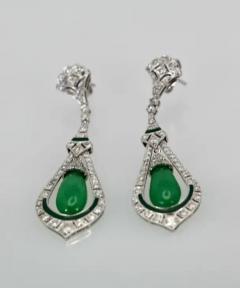 Jade Enamel Diamond Long Earrings - 3451489