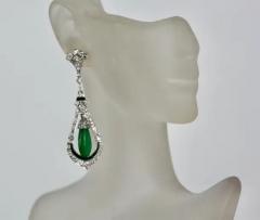 Jade Enamel Diamond Long Earrings - 3451519