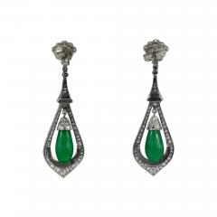 Jade Enamel Diamond Long Earrings - 3517685