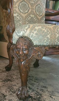 James Hicks Irish Hand Carved Armchair with Lions Heads Hairy Paw Feet - 3134353
