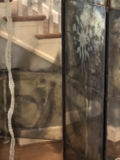 James Mont 1940s FOUR PANEL EGLOMAISE MIRRORED ROOM SCREEN - 2314167