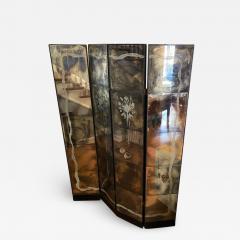 James Mont 1940s FOUR PANEL EGLOMAISE MIRRORED ROOM SCREEN - 2336776