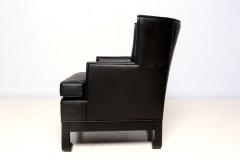 James Mont 1960s James Mont Inspired Comfy Lounge Wingback Armchair Black Leather - 2741244