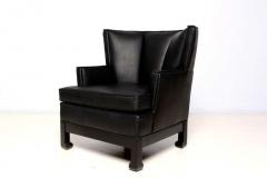 James Mont 1960s James Mont Inspired Comfy Lounge Wingback Armchair Black Leather - 2741250