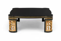 James Mont Black Lacquer Floral Parcel Gilt Low Coffee Table Attributed to James Mont - 4272959
