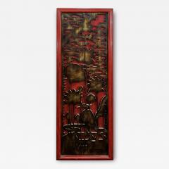 James Mont CARVED WOOD ASIAN THEMED RED BLACK AND GOLD PANEL BY JAMES MONT - 3592237