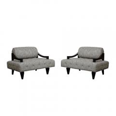 James Mont Documented Mid Century Wide Lounge Chairs in Ebonized Sycamore by James Mont - 3899129