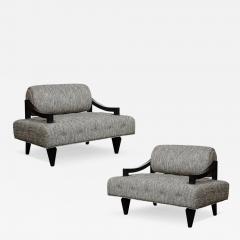 James Mont Documented Mid Century Wide Lounge Chairs in Ebonized Sycamore by James Mont - 3907691