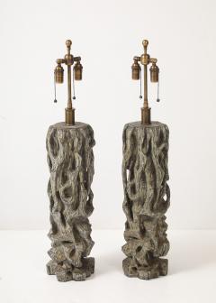 James Mont Exceptional Pair of Carved Gnarly Tree Form Lamps by James Mont  - 4272005