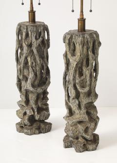 James Mont Exceptional Pair of Carved Gnarly Tree Form Lamps by James Mont  - 4272007