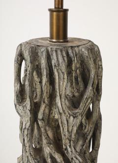 James Mont Exceptional Pair of Carved Gnarly Tree Form Lamps by James Mont  - 4272009
