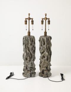 James Mont Exceptional Pair of Carved Gnarly Tree Form Lamps by James Mont  - 4272015
