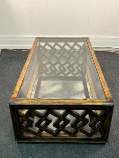 James Mont GOLD METALLIC LEAF WOOD LATTICE MIRROR DOUBLE TIER COFFEE TABLE BY JAMES MONT - 3589818