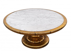 James Mont Hollywood Regency Round Cocktail Table in Gold Marble in Style of James Mont - 2559565