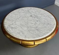 James Mont Hollywood Regency Round Cocktail Table in Gold Marble in Style of James Mont - 3761381