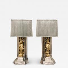 James Mont James Mont Pair of Hand Carved Figural Table Lamps 1950s - 3281533