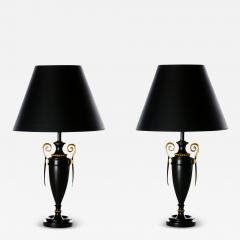 James Mont James Mont Style Neoclassical Black Urn Lamps with Brass Handles by Stiffel 1960 - 3930902