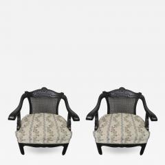 James Mont Lovely Pair of Caned Chinoiserie Asian Style Armchairs Hollywood Regency - 1686526