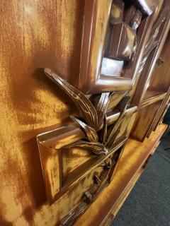 James Mont MID CENTURY CARVED BAMBOO DESIGN LACQUERED WOOD CABINET BY JAMES MONT - 3591705