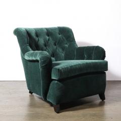 James Mont Mid Century Diamond Tufted Back Viridian Green Velvet Lounge Chair by James Mont - 4550618