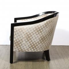 James Mont Mid Century Modern Black Lacquer Platinum Silk Barrel Back Chair by James Mont - 2431542