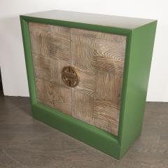 James Mont Mid Century Pickled Oak Kelly Green Lacquer Bar Cabinet Signed James Mont - 1522272