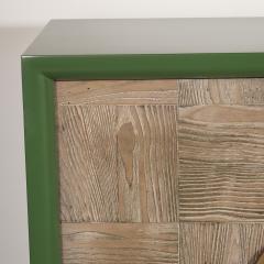 James Mont Mid Century Pickled Oak Kelly Green Lacquer Bar Cabinet Signed James Mont - 1522290