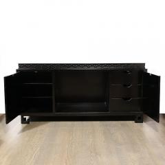James Mont Mid Century Sideboard in Black Lacquer with Greek Key Detail by James Mont - 2909601