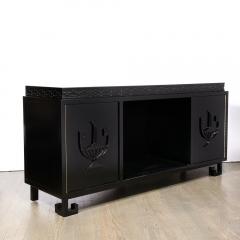 James Mont Mid Century Sideboard in Black Lacquer with Greek Key Detail by James Mont - 2909659