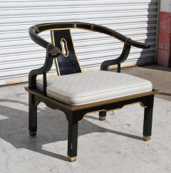 James Mont Ming Style Black Lacquer Brass Low Chair After James Mont - 3001514