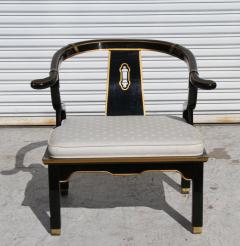 James Mont Ming Style Black Lacquer Brass Low Chair After James Mont - 3001529