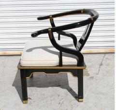James Mont Ming Style Black Lacquer Brass Low Chair After James Mont - 3001530