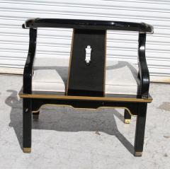 James Mont Ming Style Black Lacquer Brass Low Chair After James Mont - 3001531