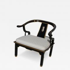 James Mont Ming Style Black Lacquer Brass Low Chair After James Mont - 3002503