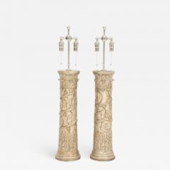 James Mont Pair of Carved Wooden Lamps by James Mont  - 957278