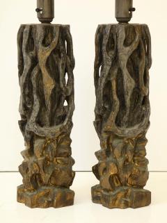 James Mont Pair of James Mont Carved Wooden Lamps - 1041582