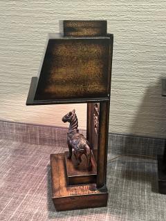 James Mont RARE PAIR OF JAMES MONT MIXED METALLIC FINISHES WOOD METAL HORSE LAMPS - 3561479