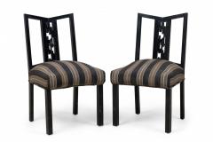 James Mont Set of 4 James Mont Black Lacquered Stripe Upholstered Dining Side Chairs - 4273359