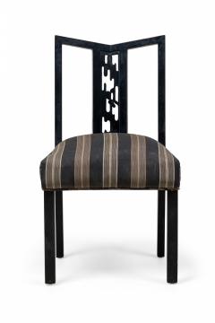 James Mont Set of 4 James Mont Black Lacquered Stripe Upholstered Dining Side Chairs - 4273360