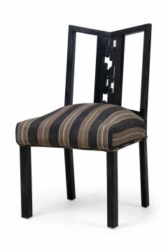 James Mont Set of 4 James Mont Black Lacquered Stripe Upholstered Dining Side Chairs - 4273361