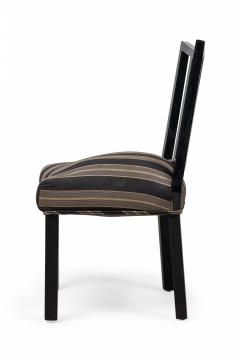 James Mont Set of 4 James Mont Black Lacquered Stripe Upholstered Dining Side Chairs - 4273362